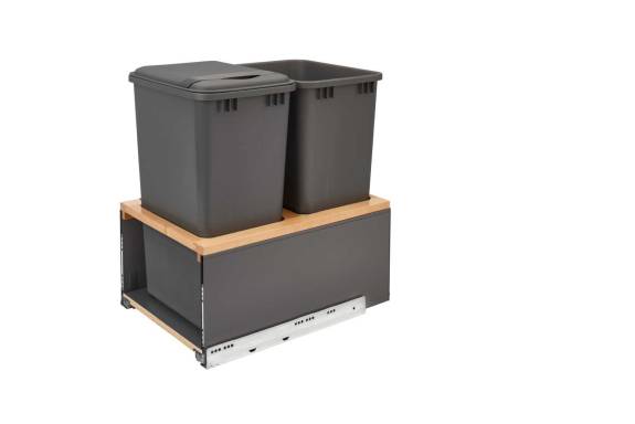 Natural Maple Bottom Mount LEGRABOX Waste Pullout w/Double Orion Gray 50 qt.